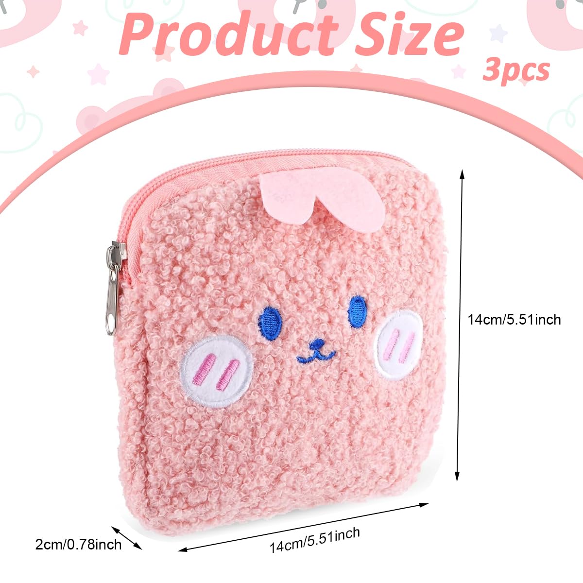 MAYCREATE 3Pcs Makeup Pouch Sanitary Pads Pouches Plush Storage Pouches Cute Cartoon Coin Pouch Small Lipstick Zipper Pouches for Girls Portable Zipper Pouch for Tampons, Sanitary Pads, Tissues