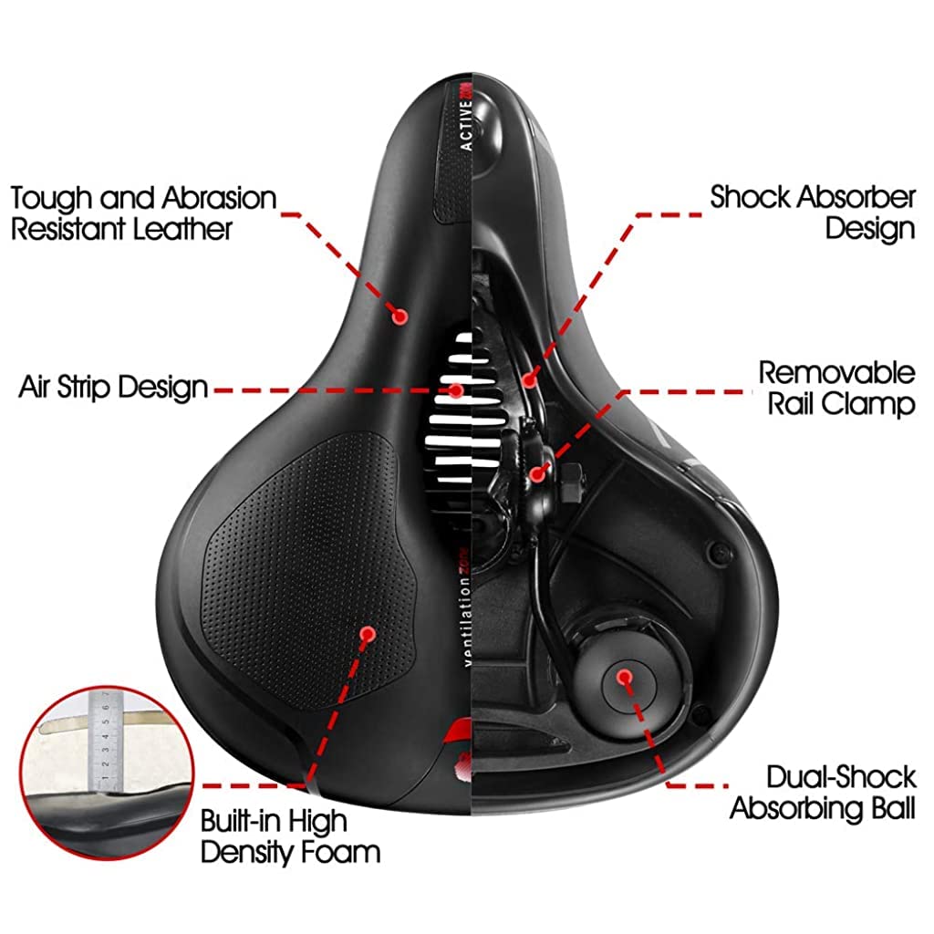 Proberos Cycle Seat with Red Reflective Safety Strip, Universal Memory Foam Bicycle Seat Waterproof Breathable Shock Absorbing Bike Saddle for Bike Mountain Bike