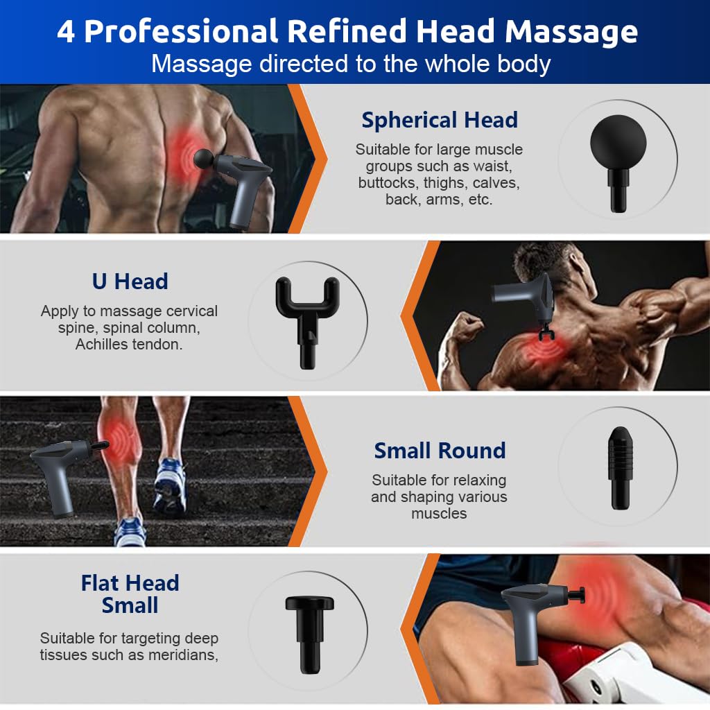 HANNEA Fascial Gun Cordless Deep Muscle Stimulator with 4 Attachment Massager Heads & Extender Handle & Massager Belt, 12 Intensity Levels Switchable Electric Massager Deep Muscle Relaxation