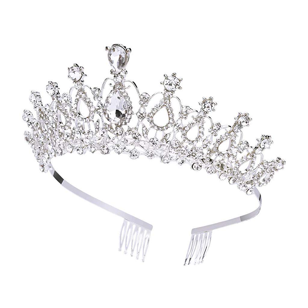 PALAY Unisex Crystal Tiara Crown with Rhinestones Comb
