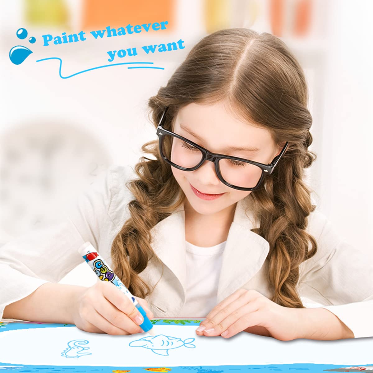 PATPAT Water Doodle Mat Color Painting Writing Doodle Drawing Mat Polyester Mat Aqua Mat Educational Toy for Toddler Children Girls Age 3 Years Birthday Gifts and Above 1xDrawing Mat, 2xMagic Pens