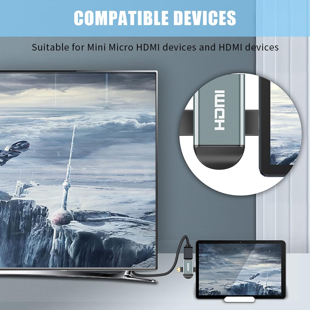 Verilux Multi HDMI Adapter, 2 in 1 HD Mini HDMI/Micro HDMI to HDM Adapter, Mini HDMI and Micro HDMI Male to HDMI Female Supports 2K Compatible with Tablet, Camera, Camcorder, DSLR