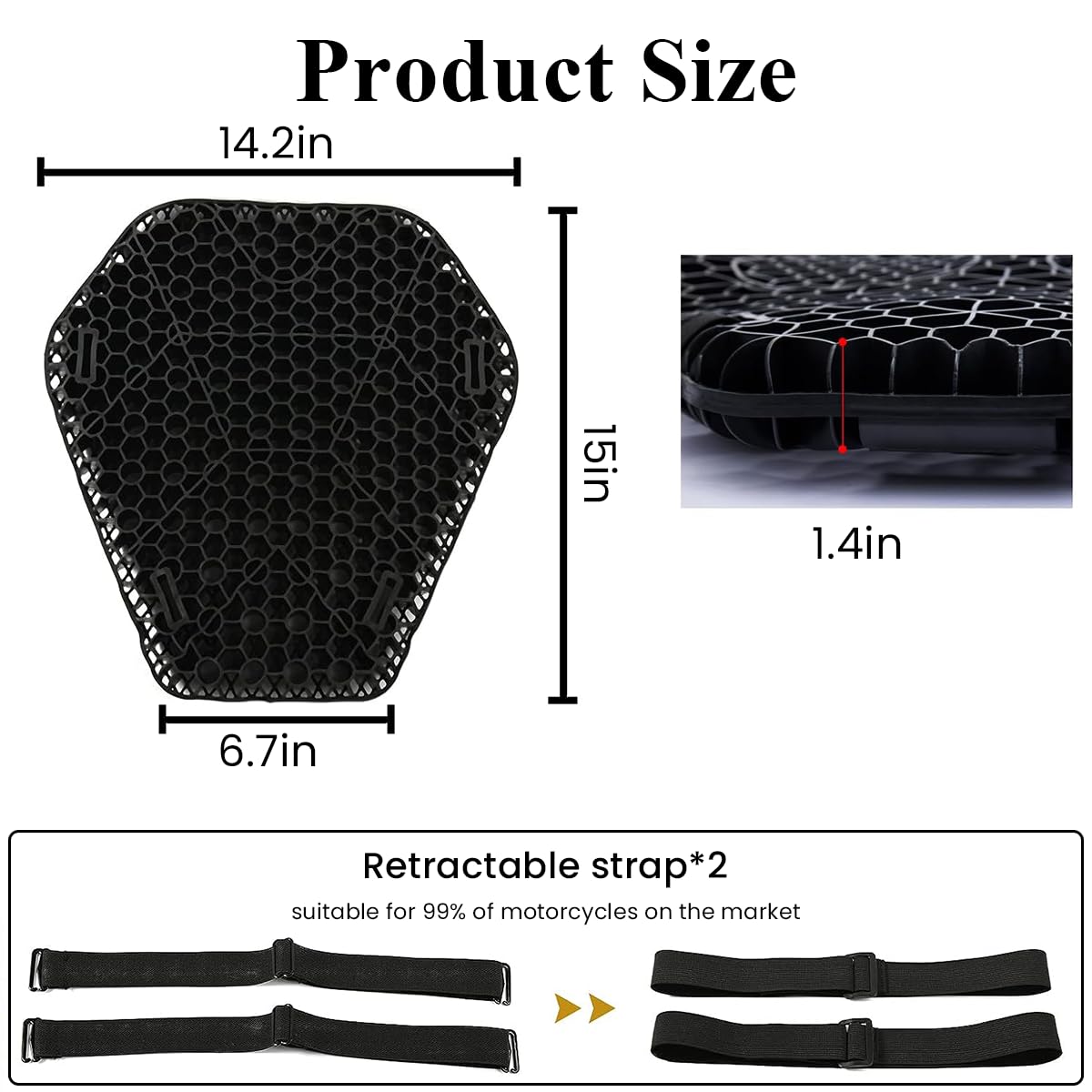 STHIRA Universal Motorcycle Gel Seat Cushion for Front/Rear Motorcycle Seat Pad 3D Honeycomb Motorcycle Seat Cover Structure Breathable Shock Absorption for Comfortable Universal Seats