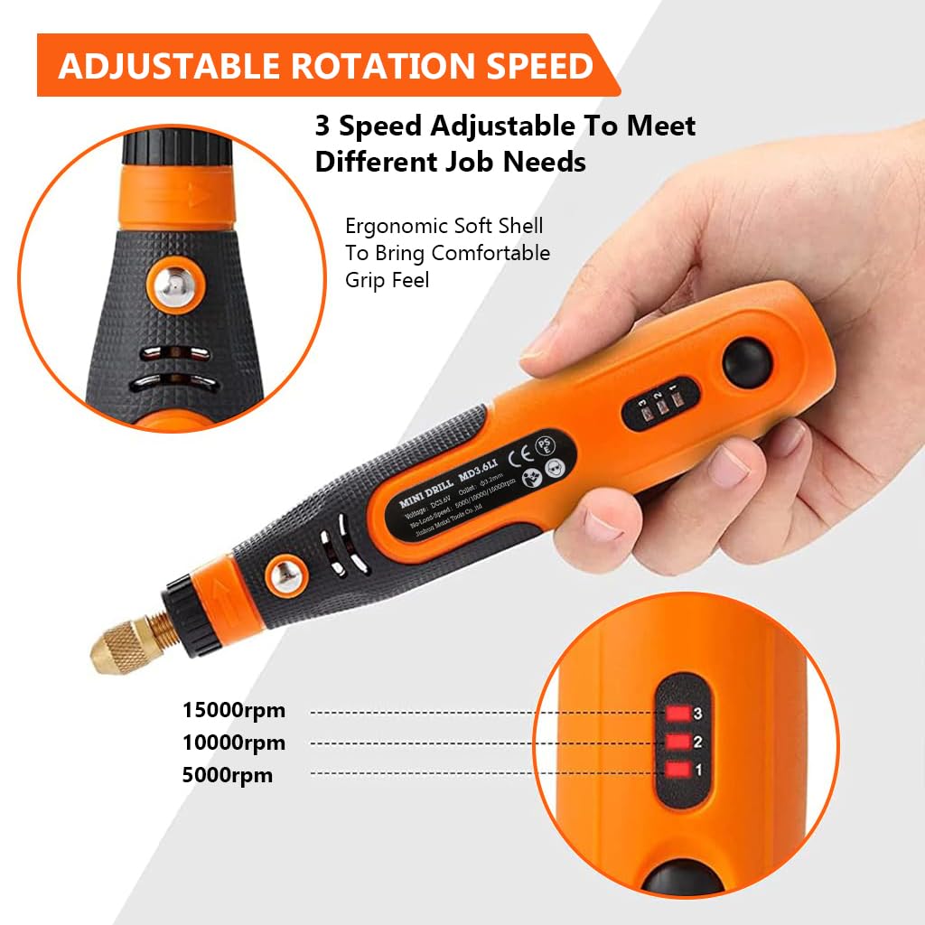 Verilux Cordless Drill Machine, 32pcs Mini Kit, USB Rechargeable 3 Speed Small Drill for Craft, Engraving/Polishing/Grinding/Cleaning, 3.6V