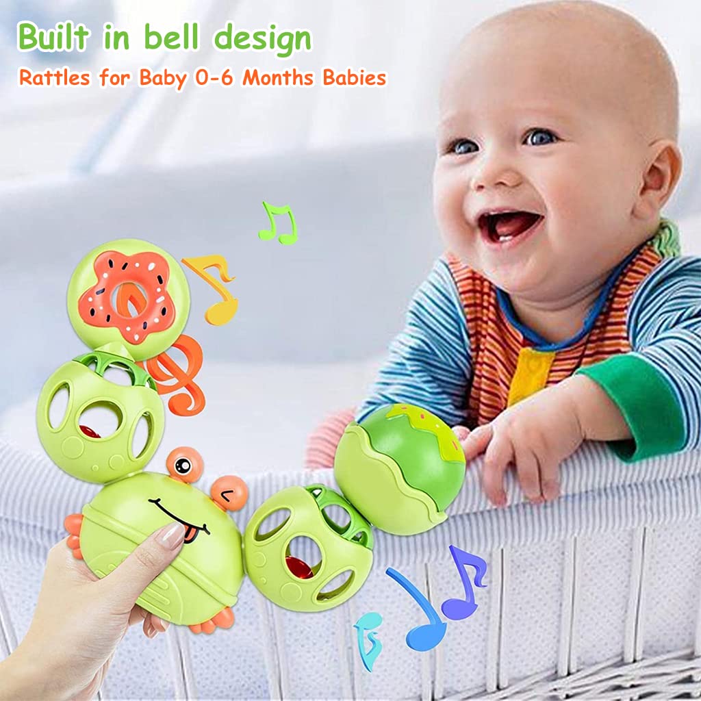 PATPAT Rattles for Baby 0-6 Months Cartoon Crab Sensory Teething Toys for Babies 360 ° Rotation Rattle Toy BPA-Free Soothing Toy Toddler Activity Toys New Born Baby Toys Gifts for Boys Girls- Green