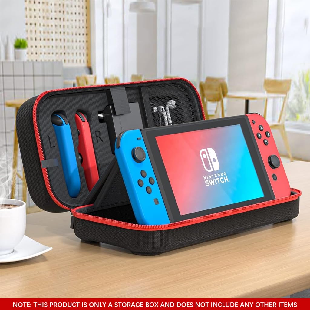 ZORBES Travel Bag for Switch/Switch OLED, EVA Hard Shell Travel Bag with Handle 20 Game Cassette Slots Design Accessories Bag for Game Pad, Joycon Controller, Charger & Cable, Earphones, Only Case