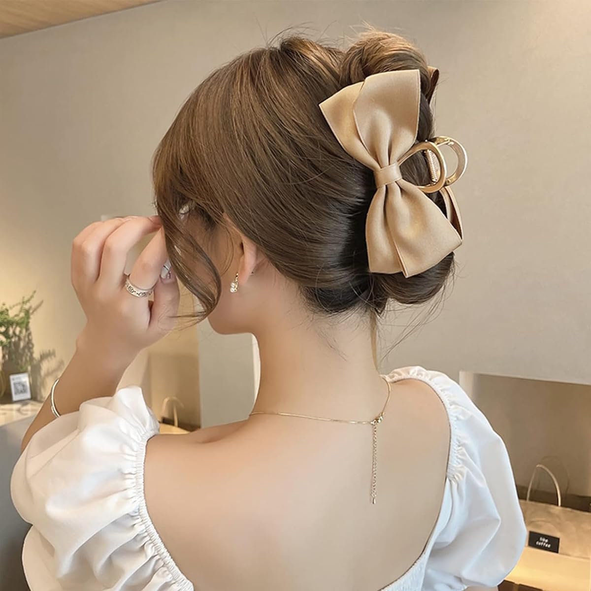 PALAY Large Bow Hair Claw Clips for Women Metal Hair Bow Claw Clip for Medium Thick Hair, Non-slip Strong Hold Golden Big Hair Clamp - Casual & Formal Wear