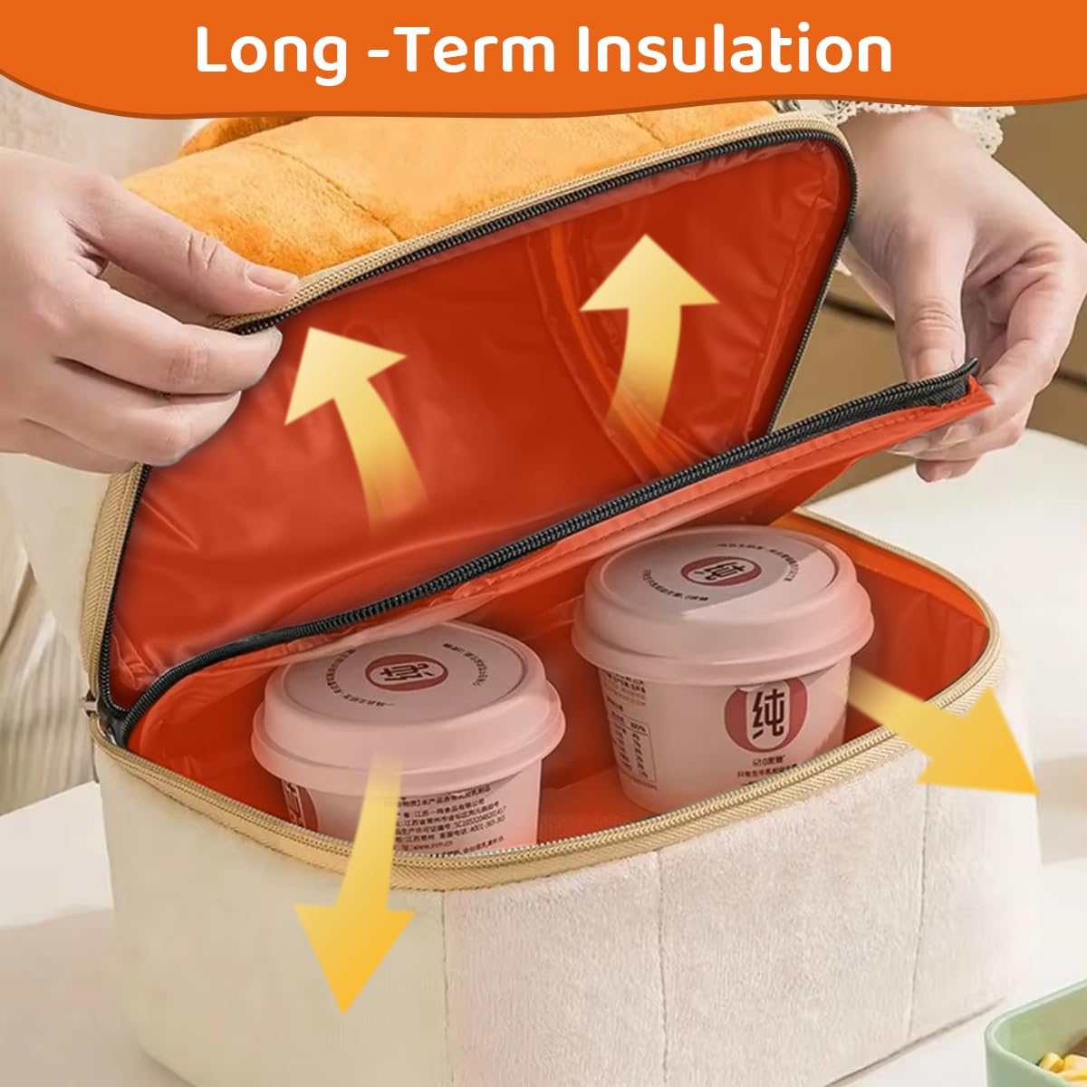 HASTHIP Large Lunch Bag Double Layer Thermal Insulation Lunch Bag Fashion Plush Bento Box Bag with Handle and Removable Shoulder Strap School Office Travel Camping Lunch Bag Bento Box Bag, 23x15x20cm