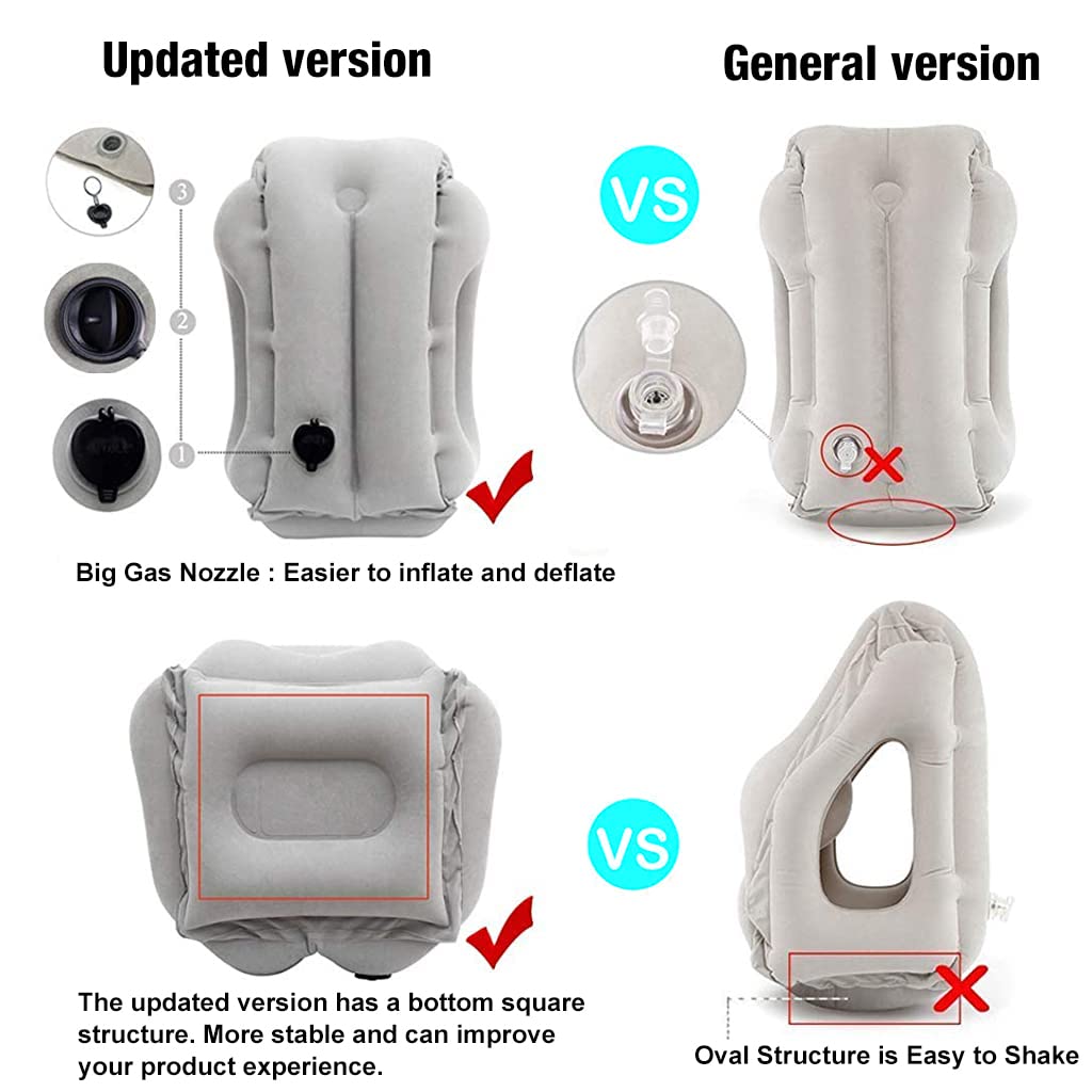 HANNEA Inflatable Travel Pillow, Inflatable Neck Air Pillow for Sleeping, Support Head, Chin, Neck and Lumbar, Avoid Neck & Shoulder Pain, Comfortable for Airplane, Car, Polyvinyl Chloride, Grey