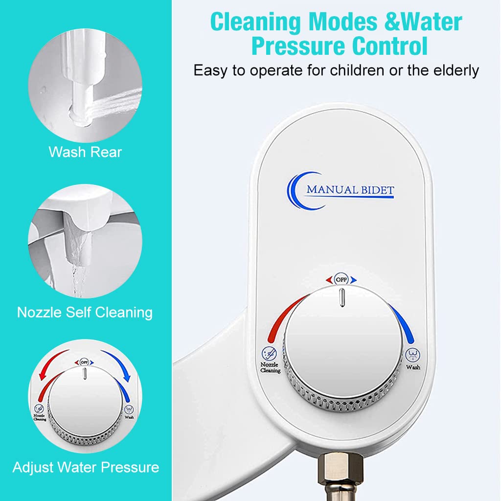 HASTHIP Adjustable Water Pressure Brass, Metal Bidet Spray for Toilet, Self-Cleaning Hidden Nozzle, Simple Non-Electric Bidet Toilet Attach Universal Fitment, White