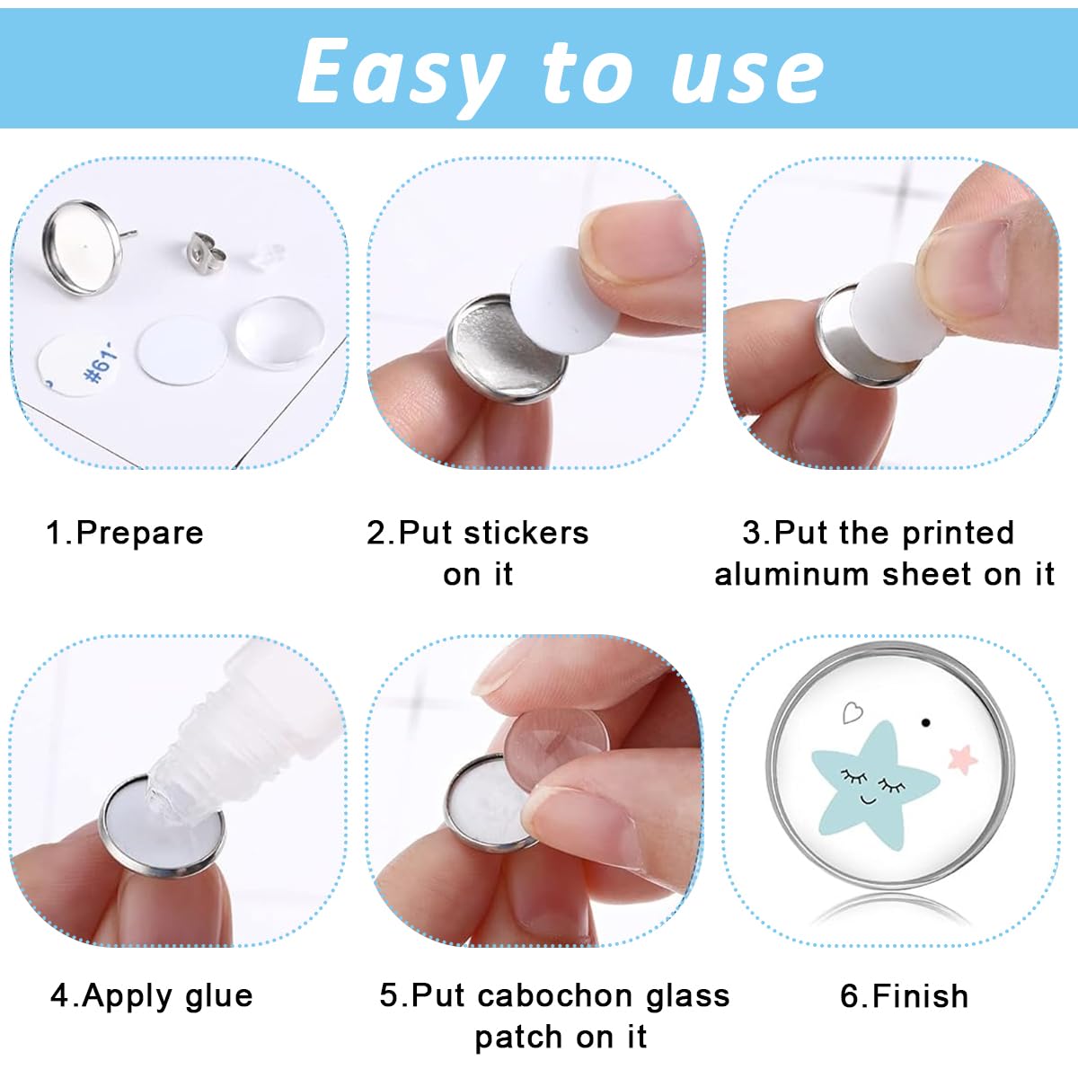 MAYCREATE 200 Pieces Studs Earrings for Women Studs Earrings with Silicone Earrings Back Stopper Stainless Steel Round Ear Stud Bases Transparent Studs Earrings for DIY Jewellery Making