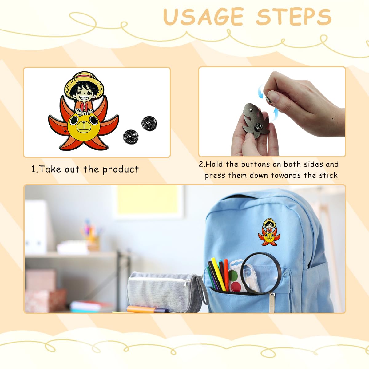PATPAT Monkey D Luffy Brooch Pin Enamel Cartoon Luffy Brooch Pin for Hat Backpack Charms Badge Toy Gift Brooch Pin for Kids