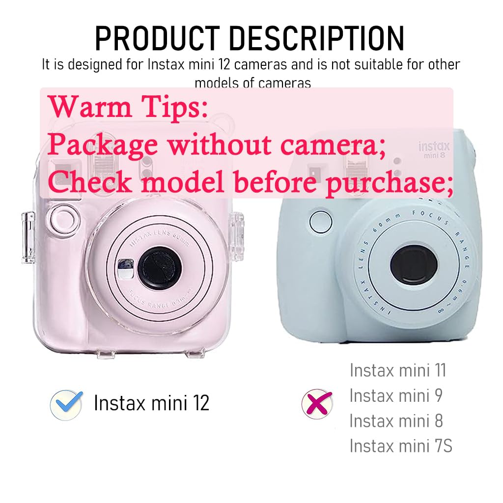 ZORBES Protective Camera Case for Fujifilm Instax Mini 12 Instant Film Camera Clear Case with Photo Slot Design, Travel Camera Case for Fujifilm Instax Mini 12 with Adjustable Shoulder Strap