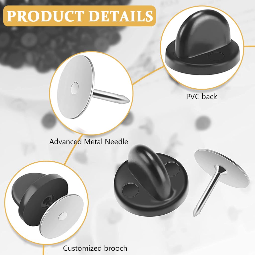 PALAY 50 Pairs Rubber Blank Pin Backs Butterfly Clutch Backings Holder Tie Tacks Keepers Replacement with 9mm Length 10mm Width Lapel Enamel Pins for Craft Making DIY