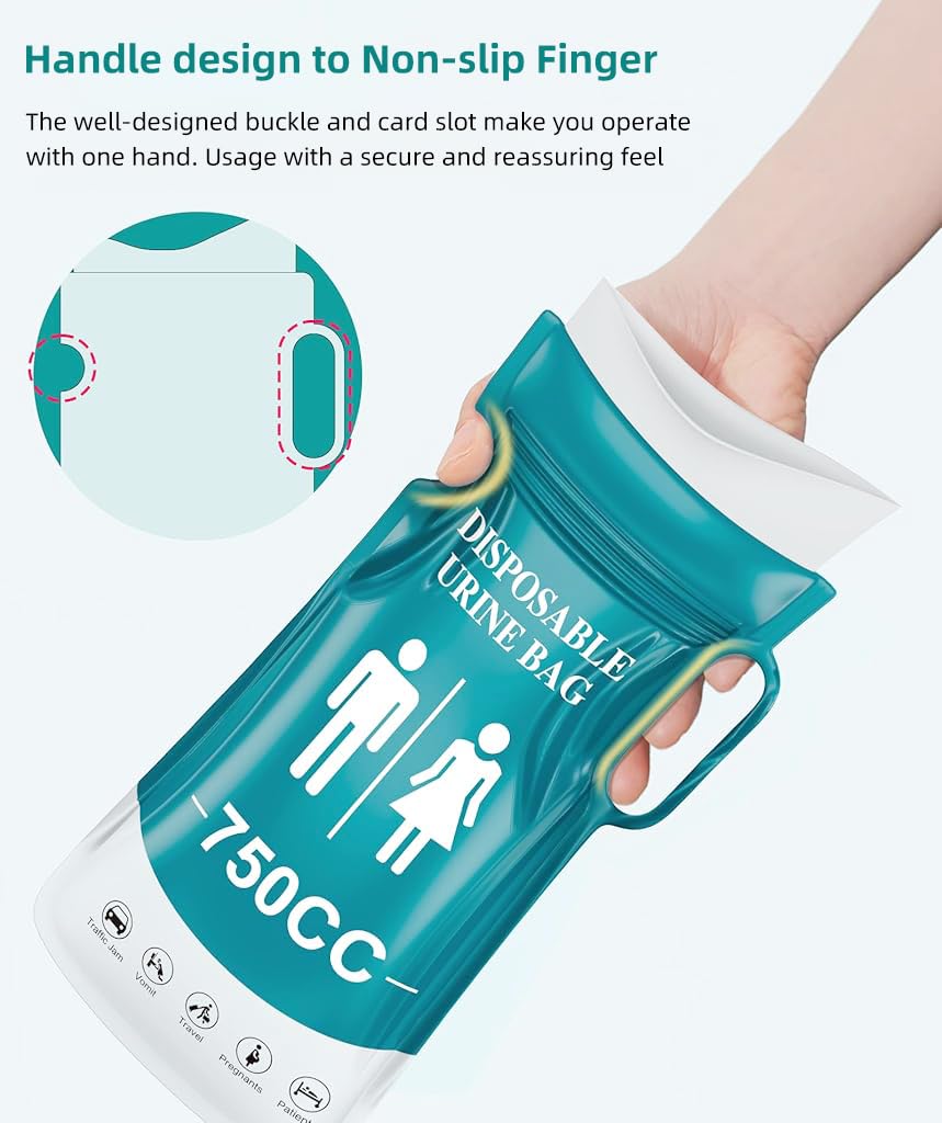 Proberos 5Pcs Urine Bags Unisex Disposable PE Urine Bags with Handle 750cc Capacity Ziplock Leaking Proof Urine Bags for Men Women Emergency Urine Bags for Outdoor, Driving, Camping, 13x27cm