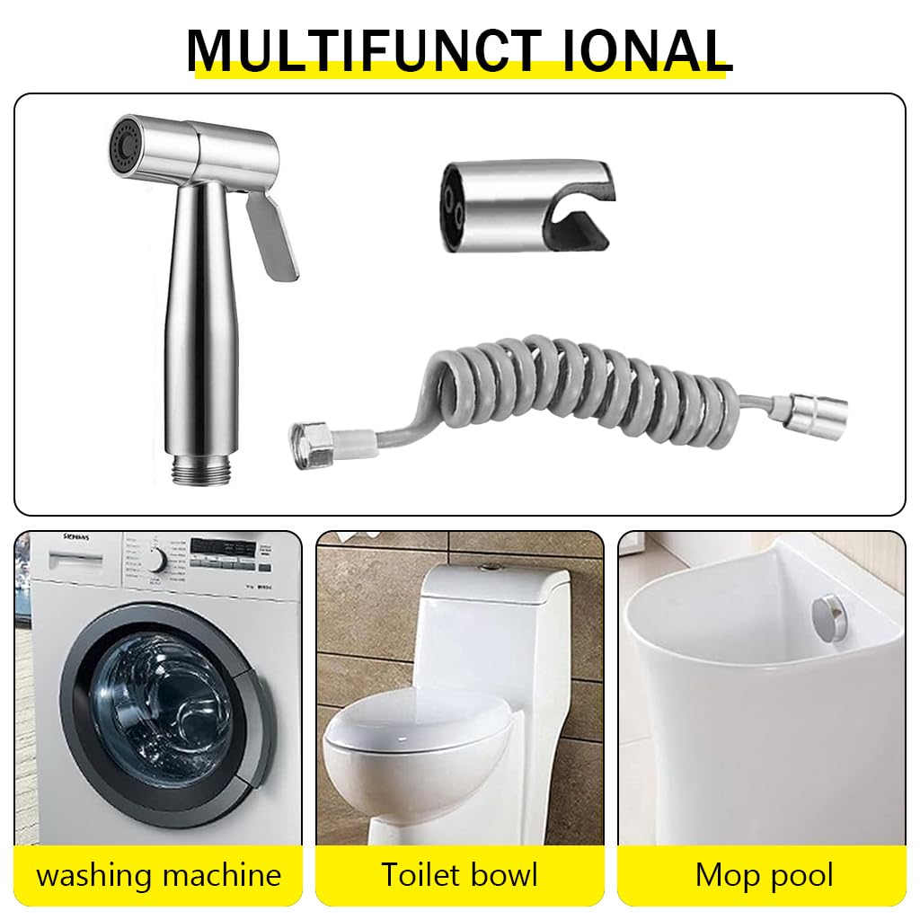 Supvox Health Faucet Gun Set Stainless Steel Health Faucet Gun with Ultra Flexible Shower Hose Jet Spray for Bathroom Toilet Shower Faucet (Silver)