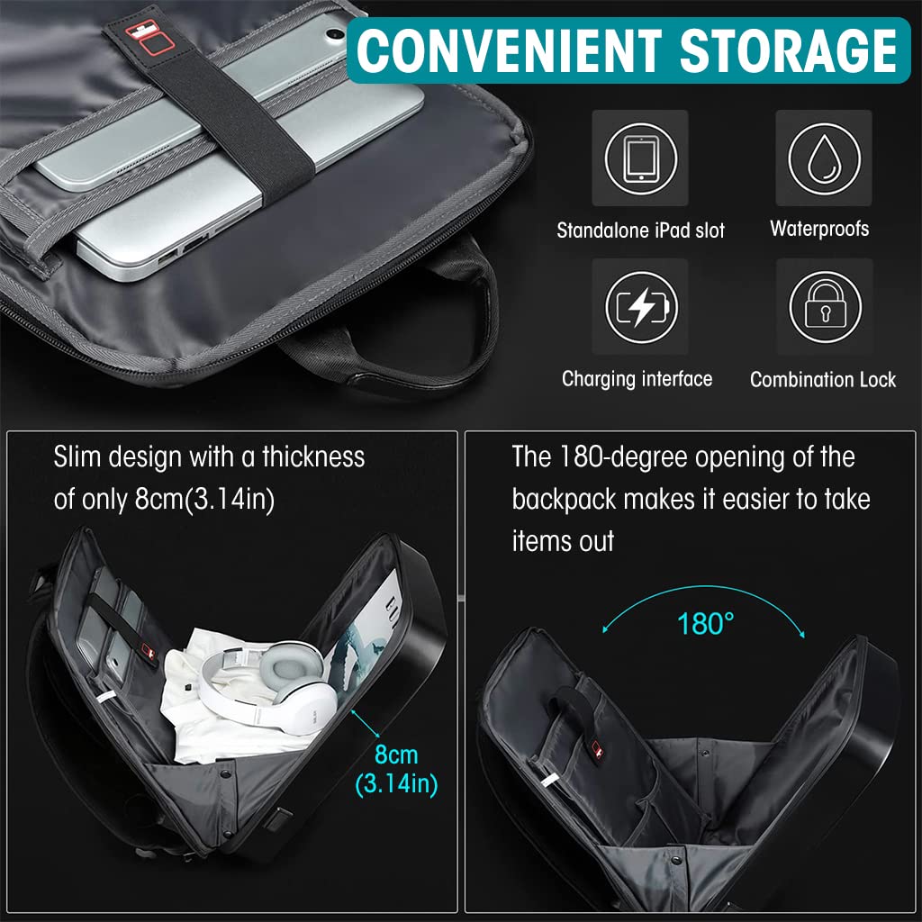 Verilux Hard Shell Laptop Backpack Anti-Theft Waterproof TSA Lock Backpack with USB Port Fit 15.6 Inch Laptop, Laptop Bag for Men Safe Travel Backpack