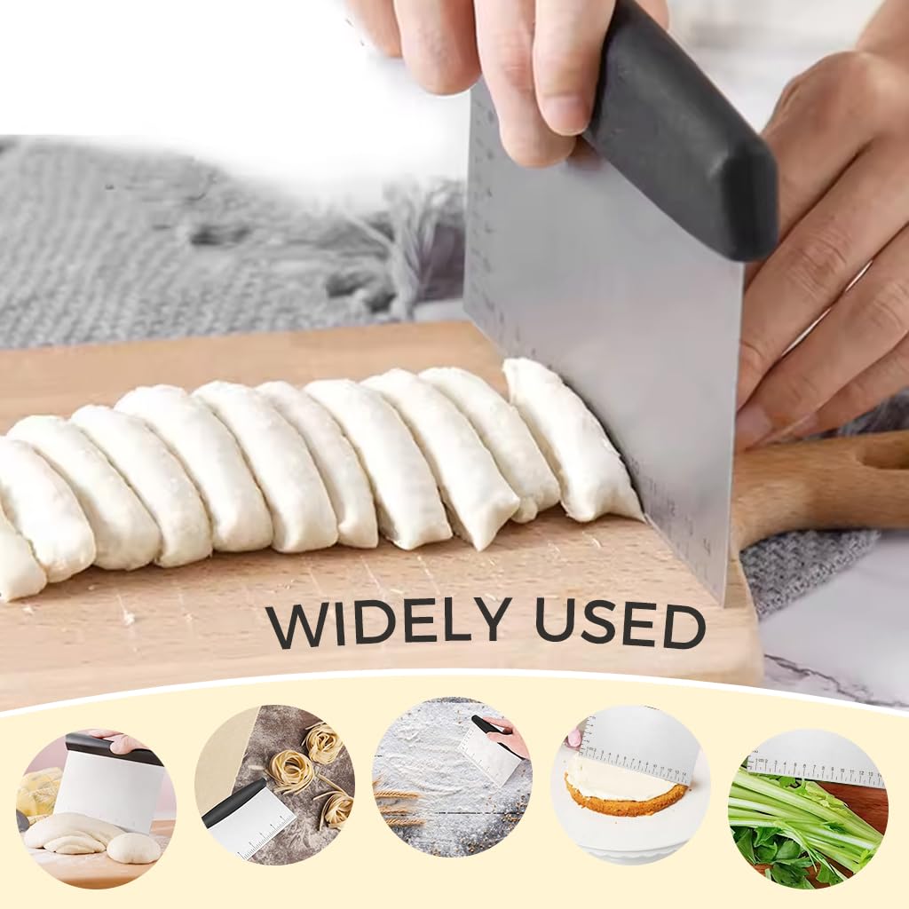ZIBUYU Bench Scraper Stainless Steel Scraper with Scales PP Handle 6.3 Inches Dough Scraper Multi-Purpose Kitchen Cooking Pastry Scraper Knife Scale, (Black)