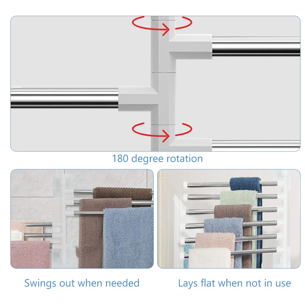HASTHIP Bathroom Face Towel Rack 6-Bar Rotatable Bathroom Towel Rack Rotatable Stainless Steel Towel Bar Self Adhesive Wall Mount Face Towel Rack