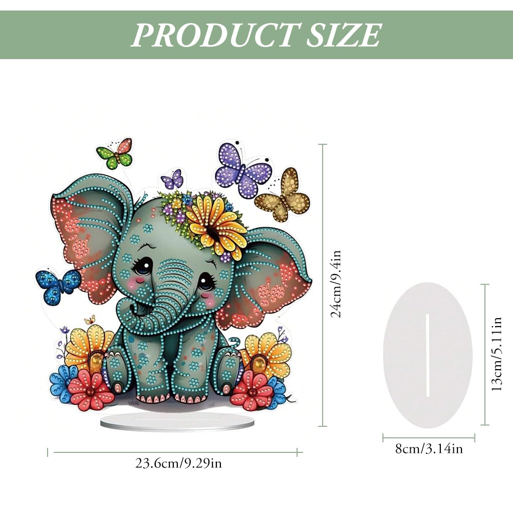 HASTHIP DIY 5D Diamond Painting Art Material Kit 9.5 Inches Acrylic Elephant DIY 5D Diamond Painting Art Desk Decoration with Tools and Color Gem Packs, DIY Diamond Painting Gift