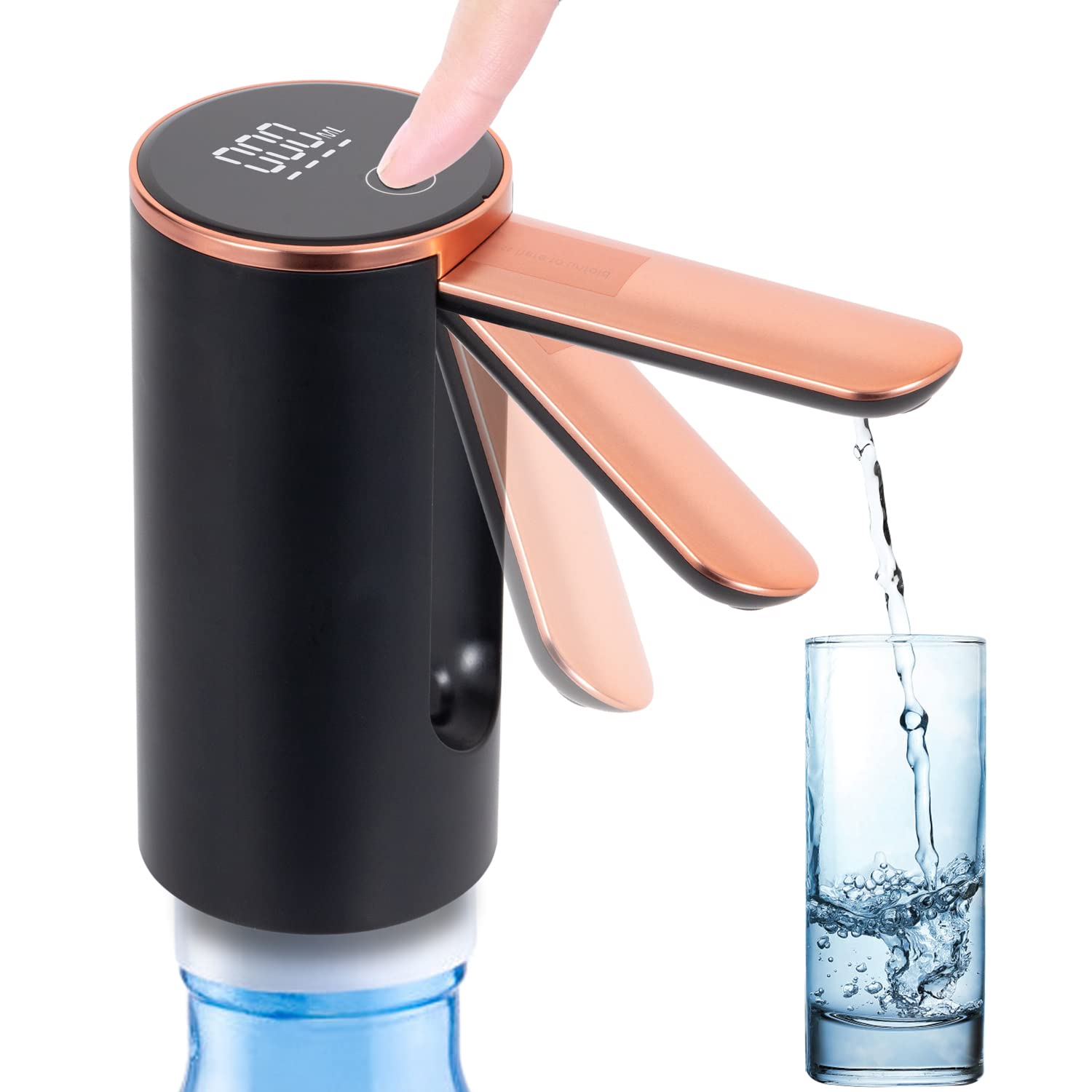 HASTHIP USB Rechargeable Automatic Water Pump - Portable Water Dispenser Pump with Fold Down Spout Digital Display Automatic Can Water Bottle Pump for 20 Litre Bottle Can Home Office Outdoor (Black)