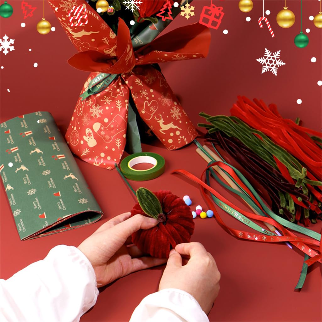 PATPAT DIY Christmas Bouquet Pipe Cleaners Material Kit Chenille Stems DIY Art Craft Kit Christmas Home Decor Multi Color Chenille Stems Art Craft Kit Chenille Stems DIY Art Craft Kit Christmas Gift