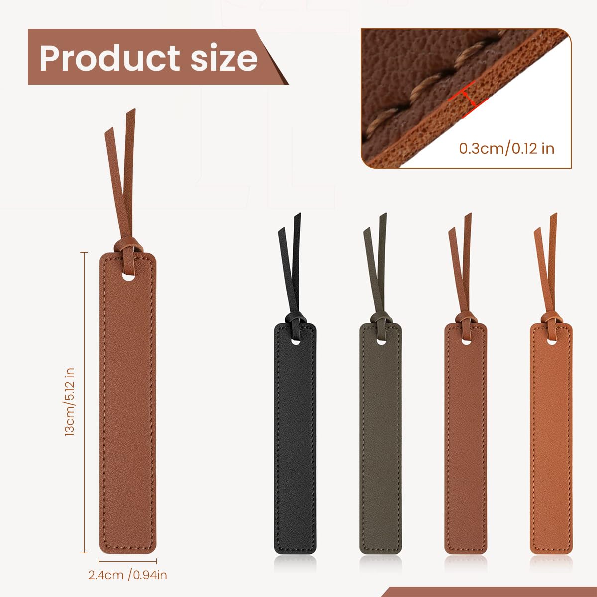 Climberty 4 Pcs PU Leather Bookmark with Decorative Rope, Classic Stitched Bookmark, Versatile Page Markers, Reading Gifts for Book Lovers, Men & Women, Ideal for Libraries & Classrooms