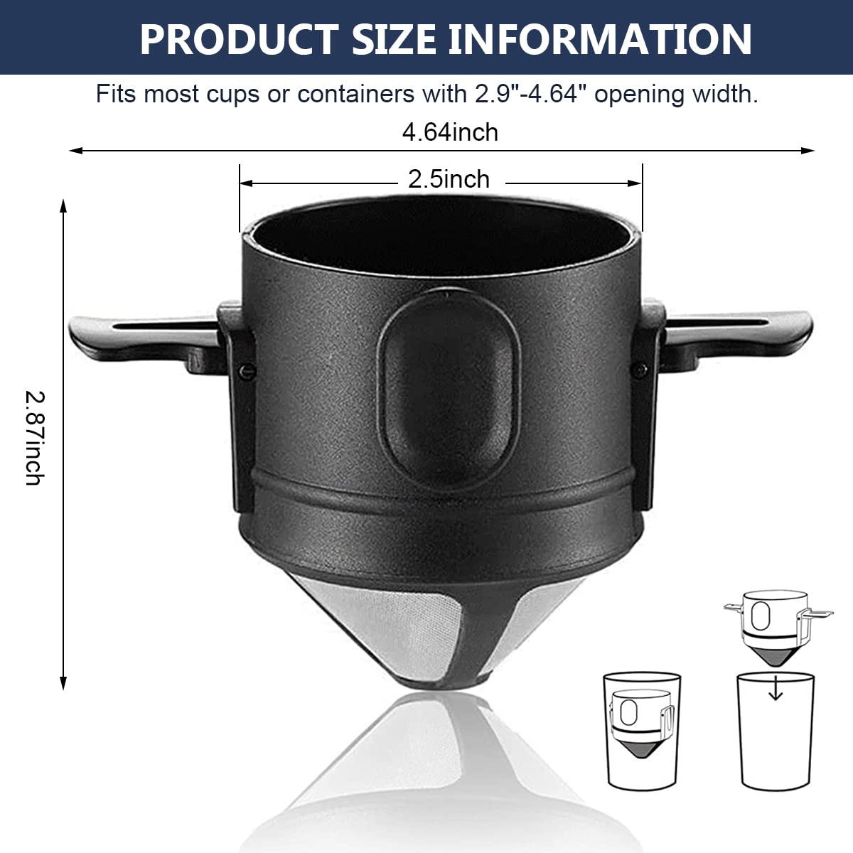 ZORBES Stainless Steel & Food Grade Plastic Foldable Double Mesh Pour Over Coffee Filter Maker with Bottom Cup,Coffee Dripper 100% Paperless to Fit Most Cup Keep Coffee Flavour Easy Use & Clean