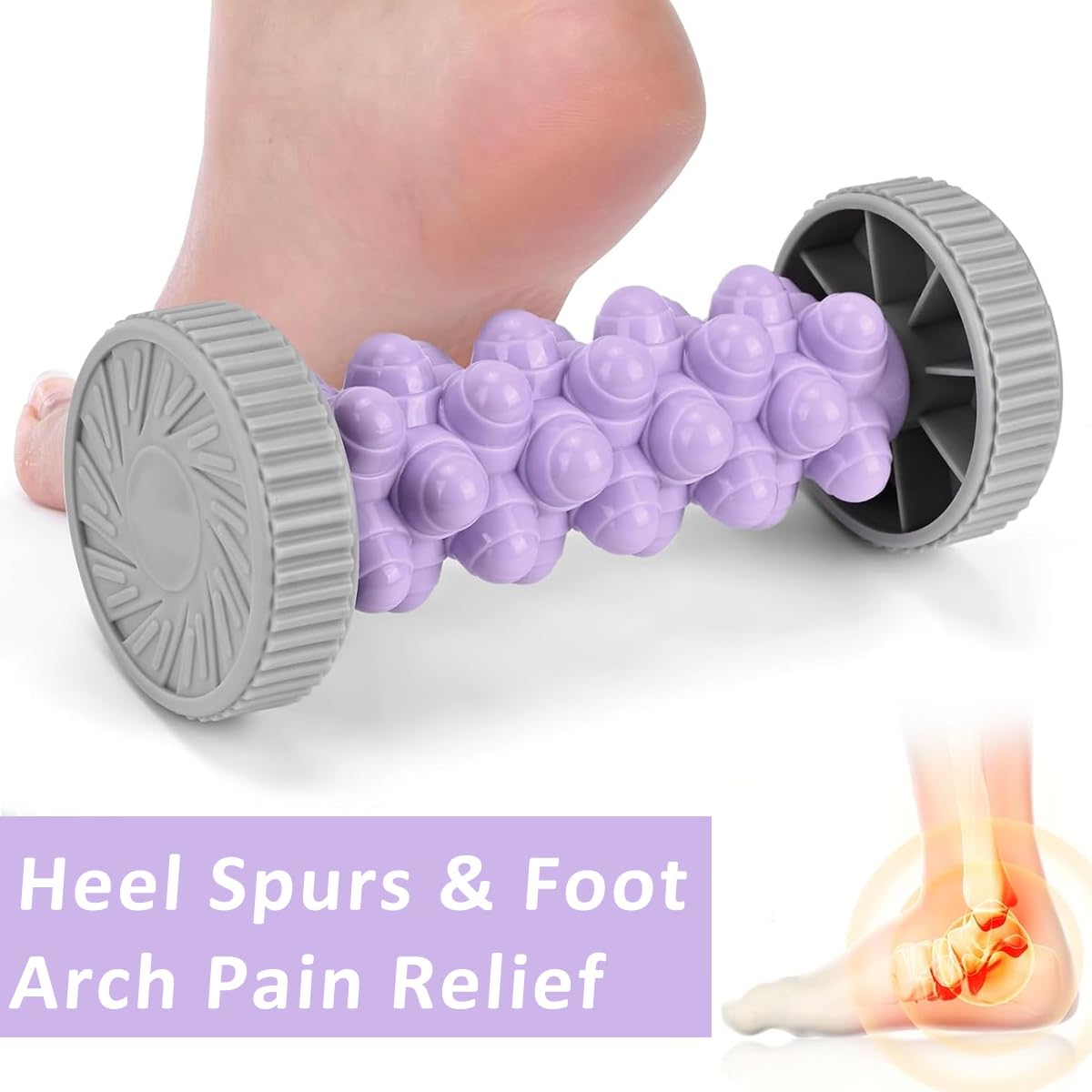HANNEA Foot Massage Roller with Wheels, Foot Massager for Pain Relief, Deep Tissue Acupressure Tools, Reflexology Trigger Point Therapy Foot Massage Roller for Arch Heel Recovery Acupressure 18x8cm