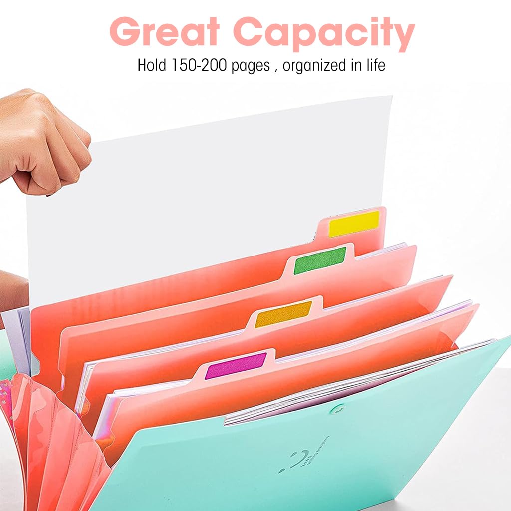 HASTHIP 2Pcs File Folder with Labels, Accordion File Folder, Expanding File Folder with Separate 5 Compartments A4 File Folders, Folder File for Documents, Filing Products Folder, Folders for School