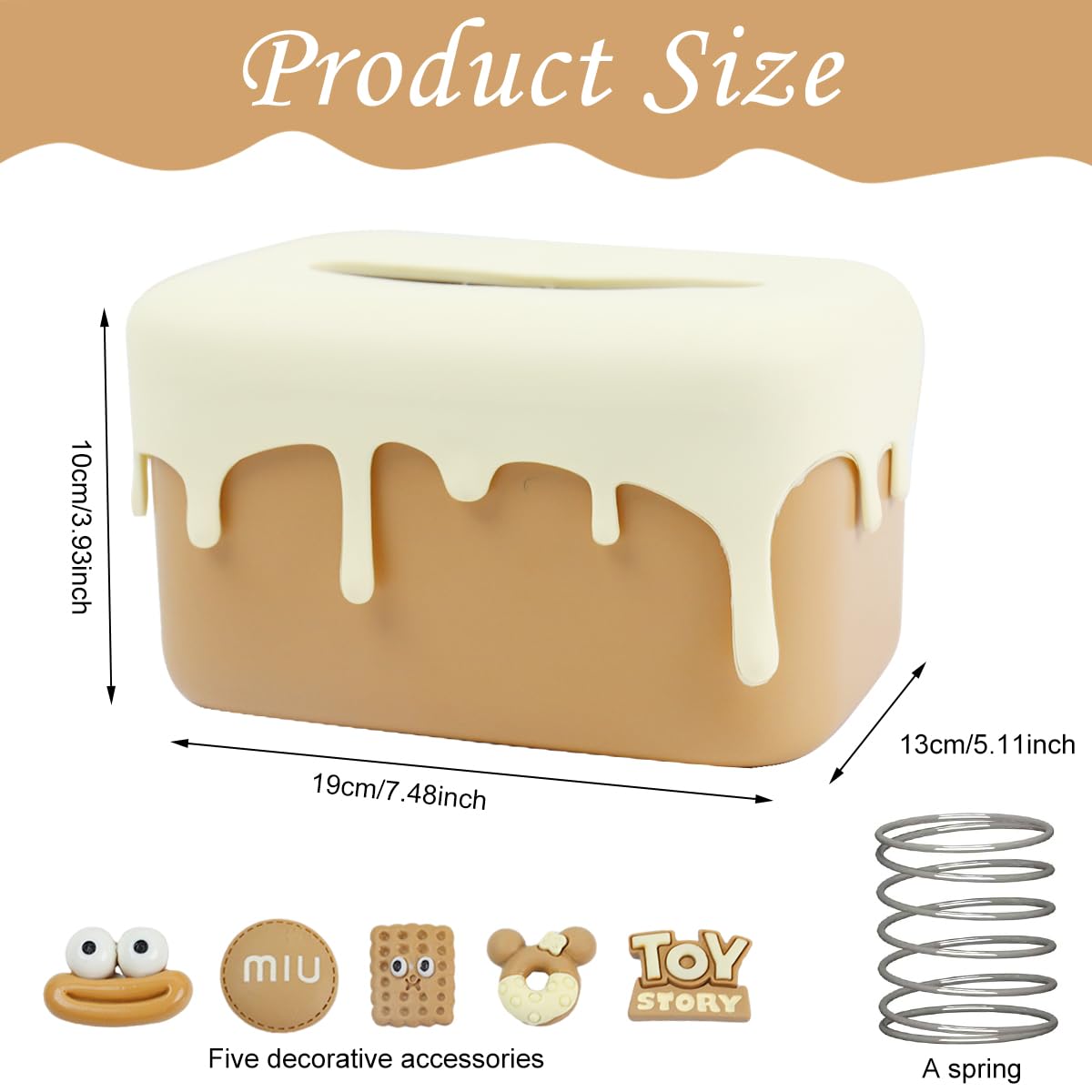 HASTHIP Kawaii Tissue Paper Box Cover for Disposable Paper Facial Tissues, Tissue Paper Case Dispenser Spring/Loaded Tissue Box for Home, Office, Car(25x16x12cm)