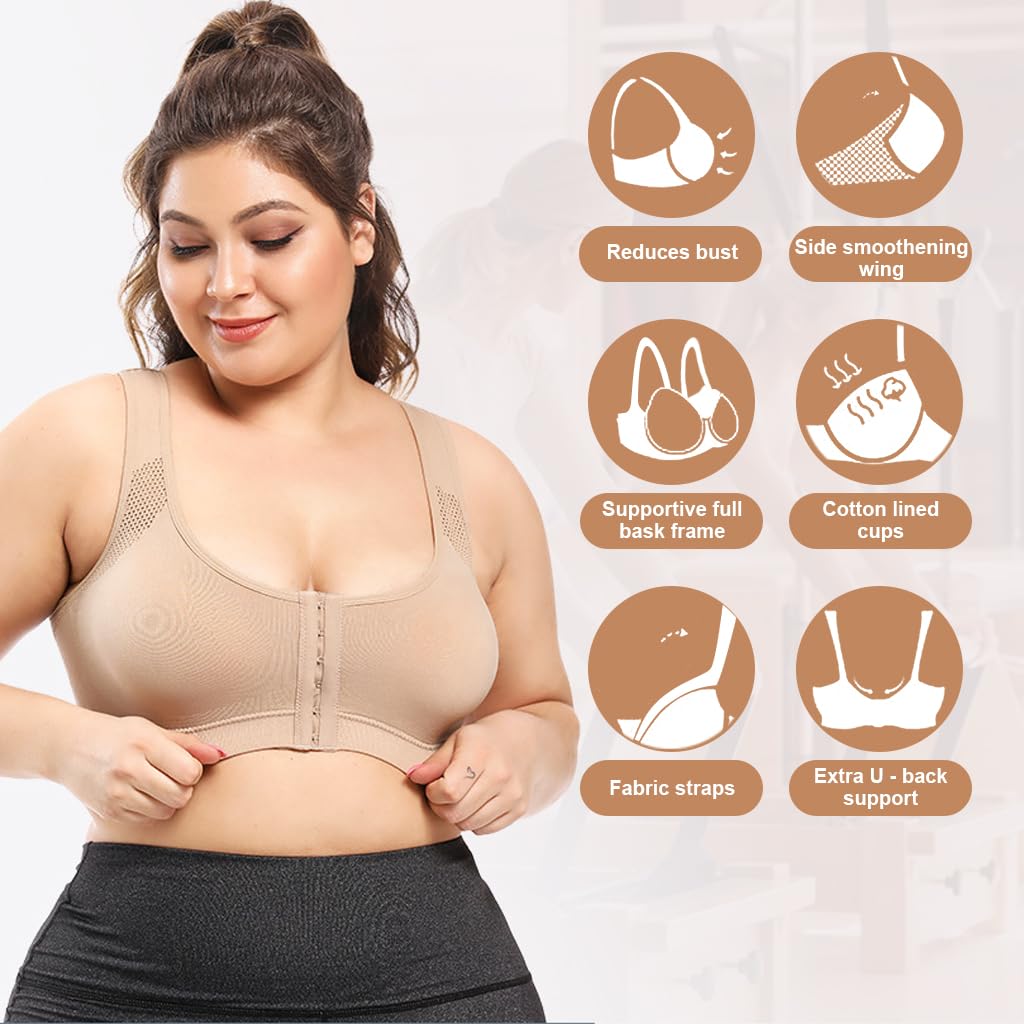 PALAY Zip Front Sports Bra, Wireless Wireless Post-Surgery Bra, Breathable High Impact Sports Yoga Bras for Women Workout Fitness Running, L