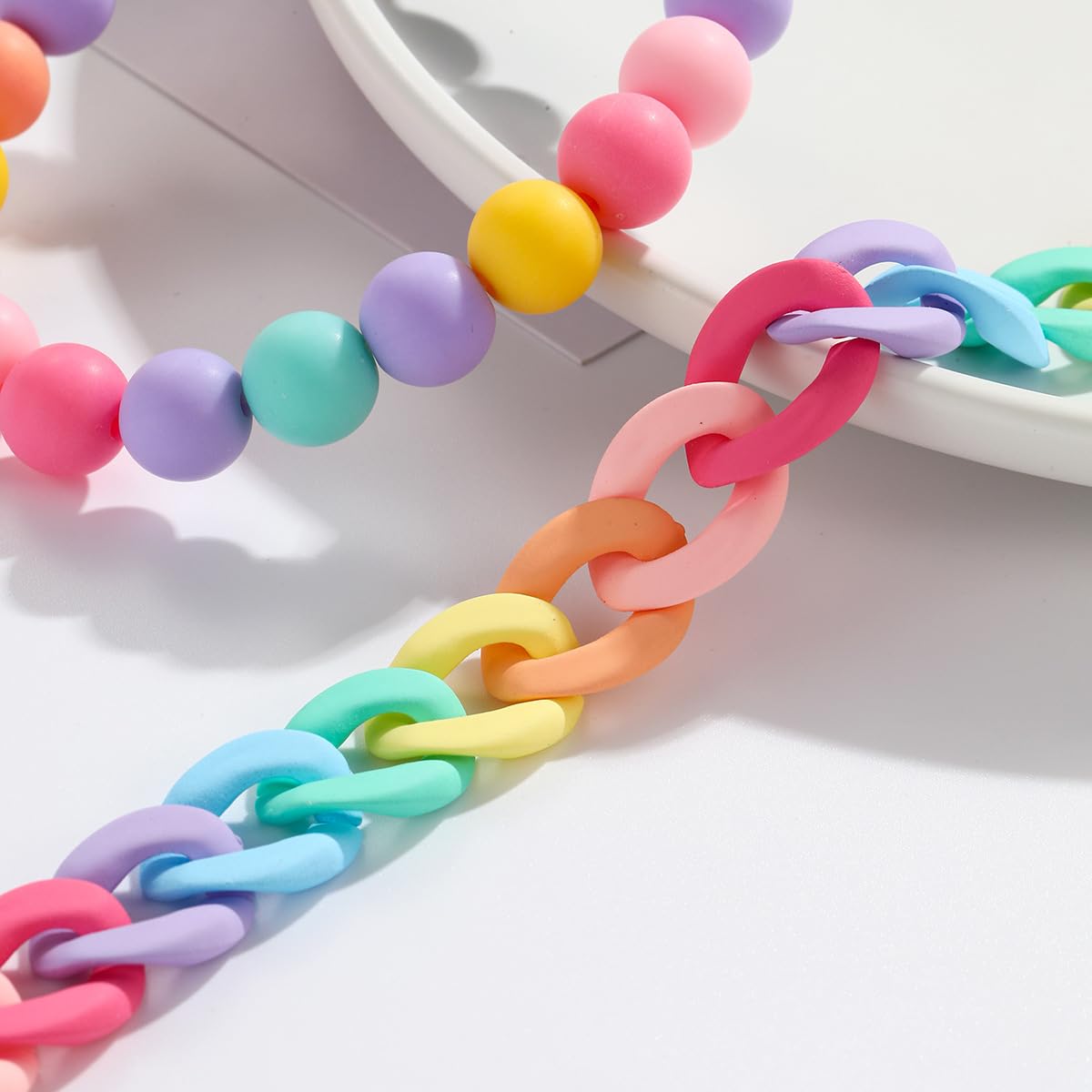 SANNIDHI 6pcs Beads Bracelet for Girls Women, Kids Acrylic Friendship Bracelet Set, Elastic Cute Rainbow Jewelry, Flower Heart Charms Beaded Bracelets Party Princess Dress Up Gifts