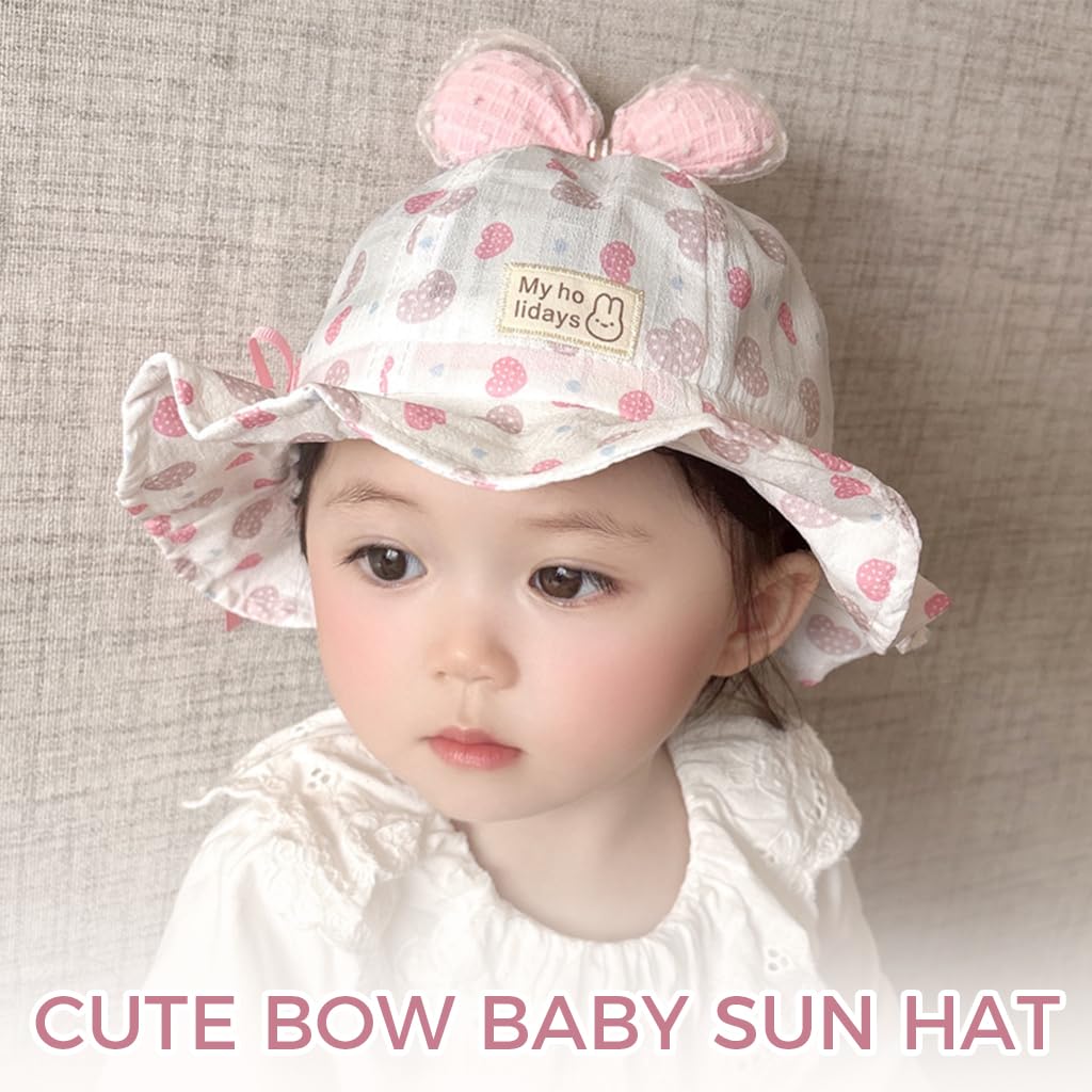 SNOWIE SOFT Baby Sun Hat Toddler Girls Sun Cap Breathable Cotton Sun Cap Bucket Hat Cute Bow Wide Brim Baby Girls Hat Birthday Gift for Girls 6-18 Months