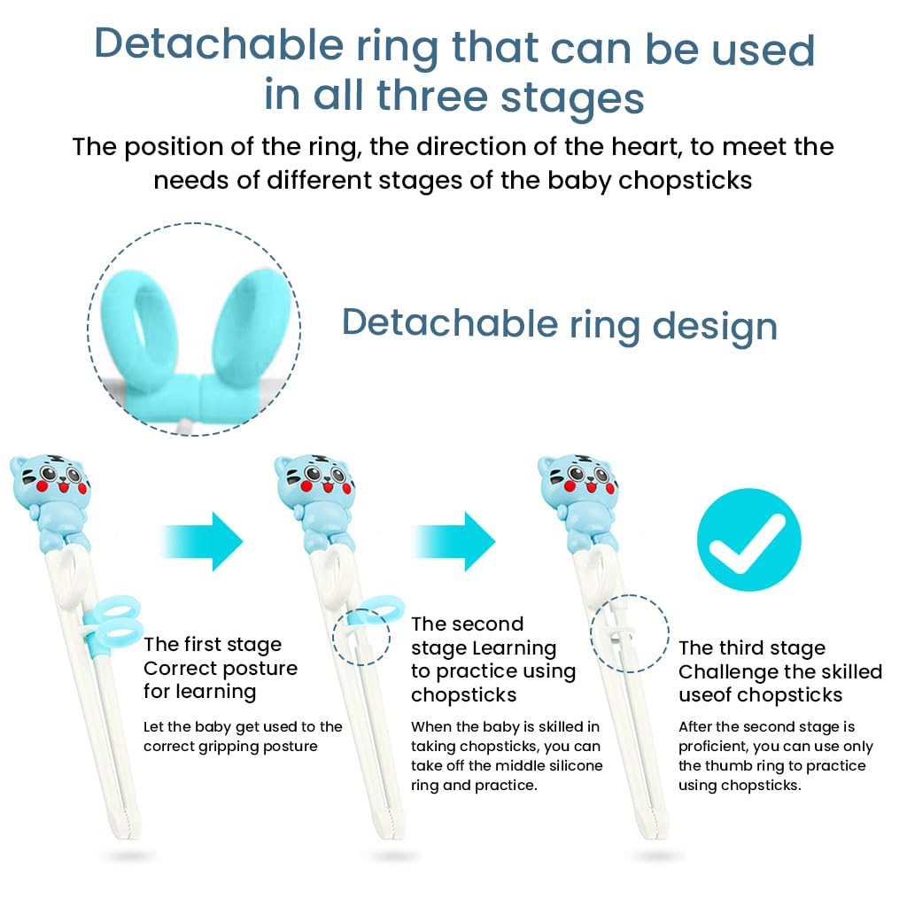 SNOWIE SOFT Baby Spoon and Fork Set for Toddler Kids with Chopsticks & Case, 304 Stainless Steel with PP Cartoon Handle Utensils Set for Baby Feeding, Training Self Feeding, Safety and BPA Free