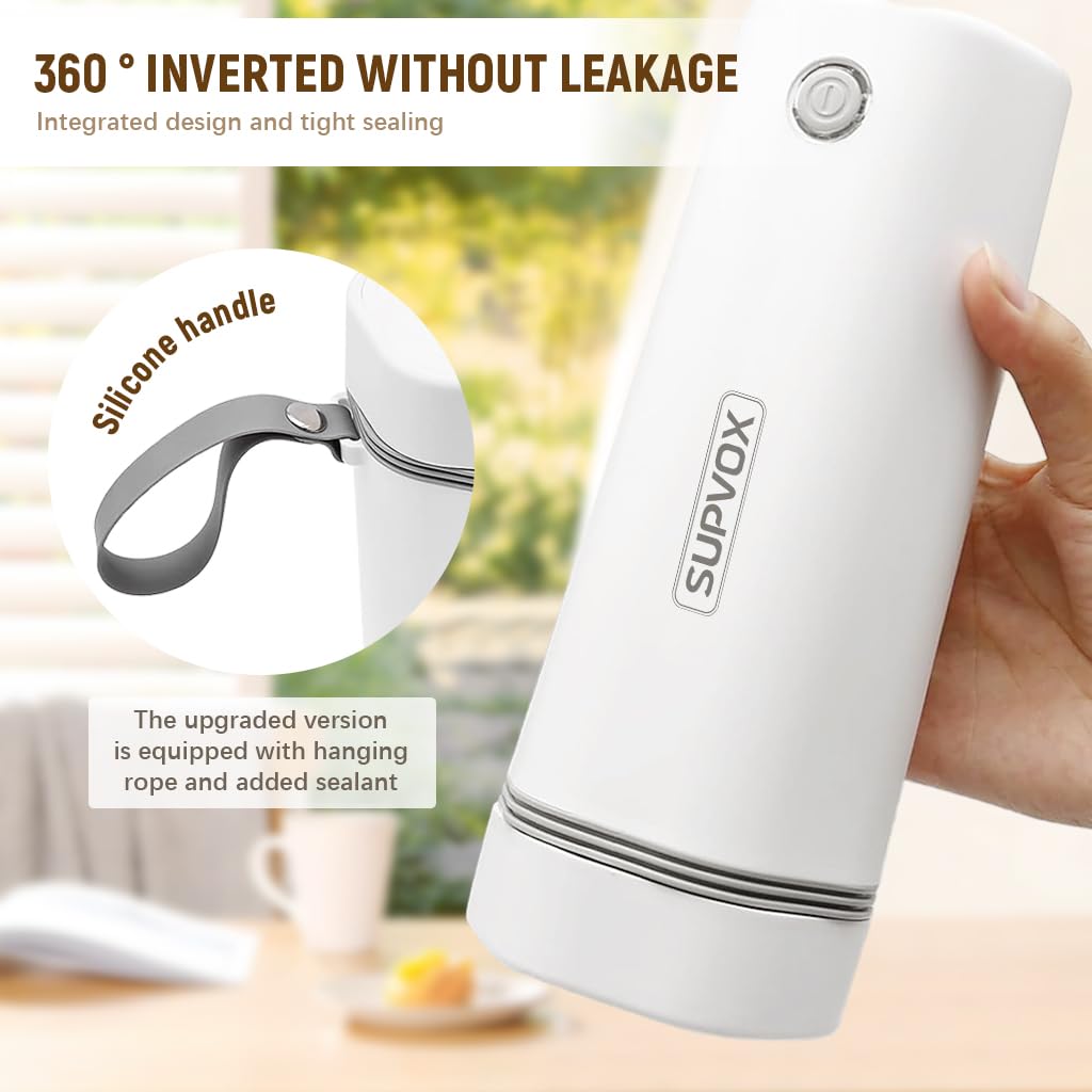 Supvox 12V Car Electric Water Kettle Fast Heating Electric Water Kettle 400ml Travel Electric Water Kettle with Hand Strap 304 Stainless Steel Thermal Electric Water Kettle