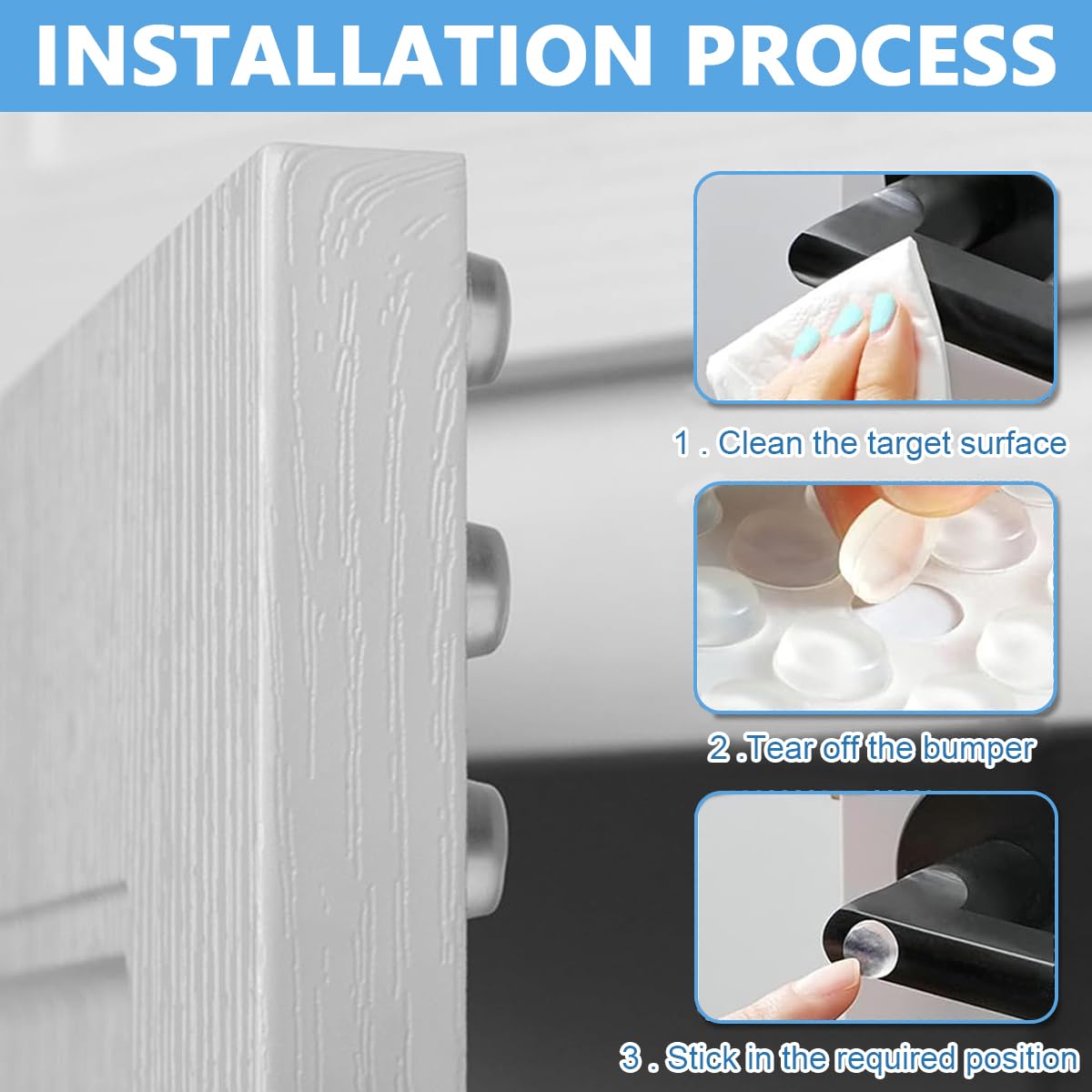 HASTHIP 165pcs Adhesive Silicone Door Knob Bumper Pad Sticker Clear Rubber Silent Bumper Sticker 4 Sizes Furniture Bumper Door Protector for Home, Table, Self Adhesive Furniture Bumper Strips