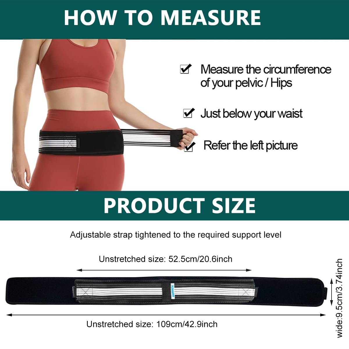 HANNEA Sciatica Pain Relief Belt - Adjustable Lower Back Pain Belt for Women SI Joint Hip Belt, Hip Braces for Hip Pain Relief - Pelvic Support Belt - Trochanter Belt Sacroiliac Belt (M109*9)