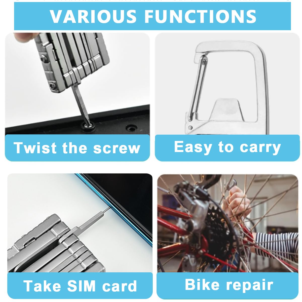 HASTHIP Keychain Multi Tool 12 in 1 Folding Multipurpose Tool with 6 Mini Screwdriver Bits, Cutter, SIM Card Ejector Tool, Bottle Opener Keychain, Phone Holder, Pocket Mini Multitool