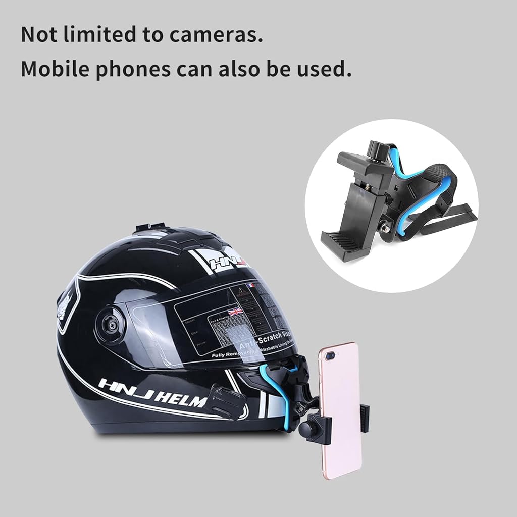 ZIBUYU® 4PC Motorcycle Helmet Chin Mobile Stand Video Shoot, Mobile Holder with Mobile Holder Clip & Screw Compatible with All Smart Phones for Hero 9/8/7/6, Sjcam, Yi, and Other Action Cameras.