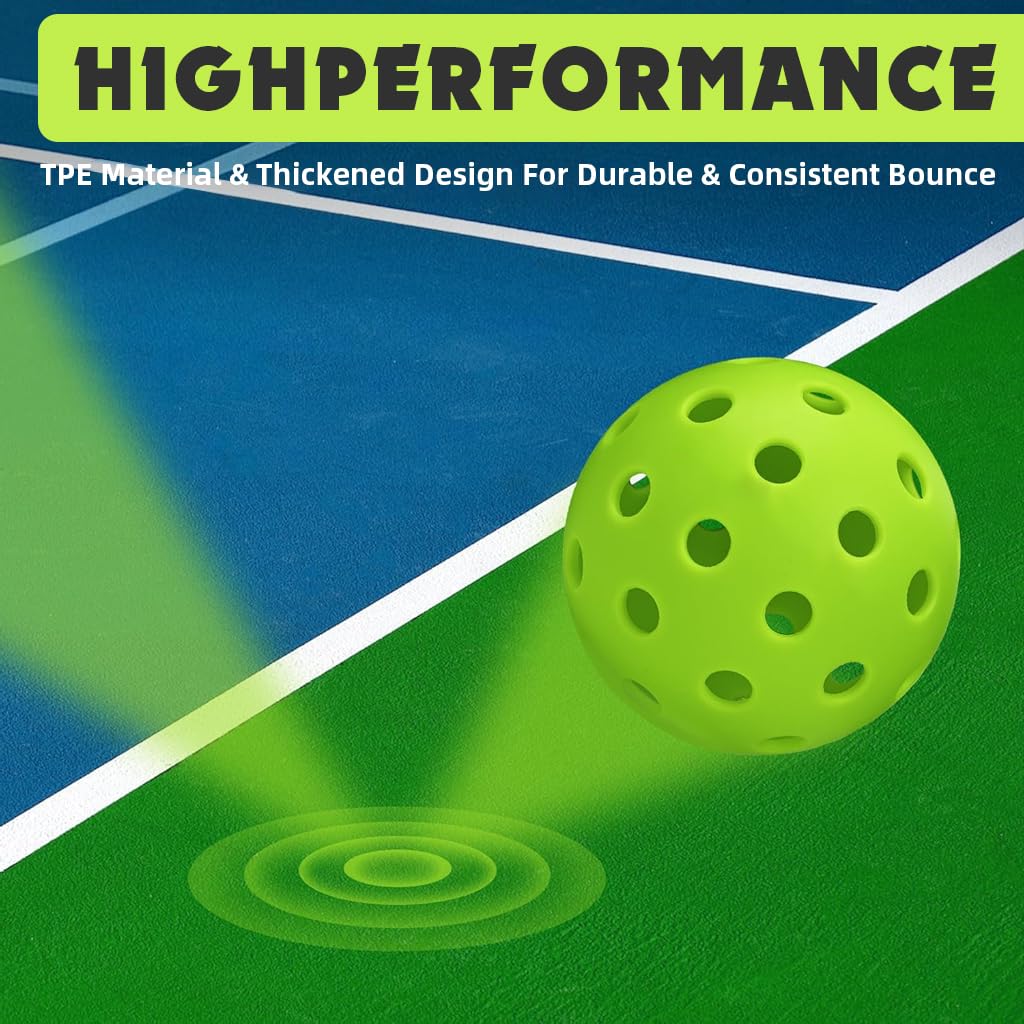 Proberos 6Pcs Outdoor Pickleball Balls 74mm Diameter Pickleball Balls Hard PE 40-Hole Pickleball Balls High Elasticity Outdoor Pickleball Balls