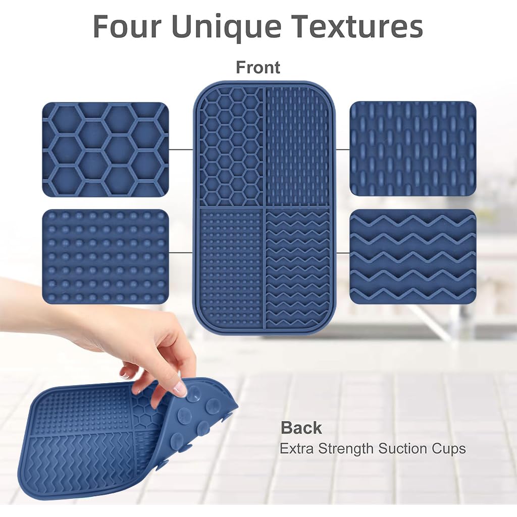 Qpets Lick Pad for Dog Cat, Food-Grade Silicone Dog Food Mat Slow Feeding Mat for Wet Food, Peanut Butter, Rectangular Lick Pad with 4 Patterns, Perfect Use During Training, Bathing, Grooming