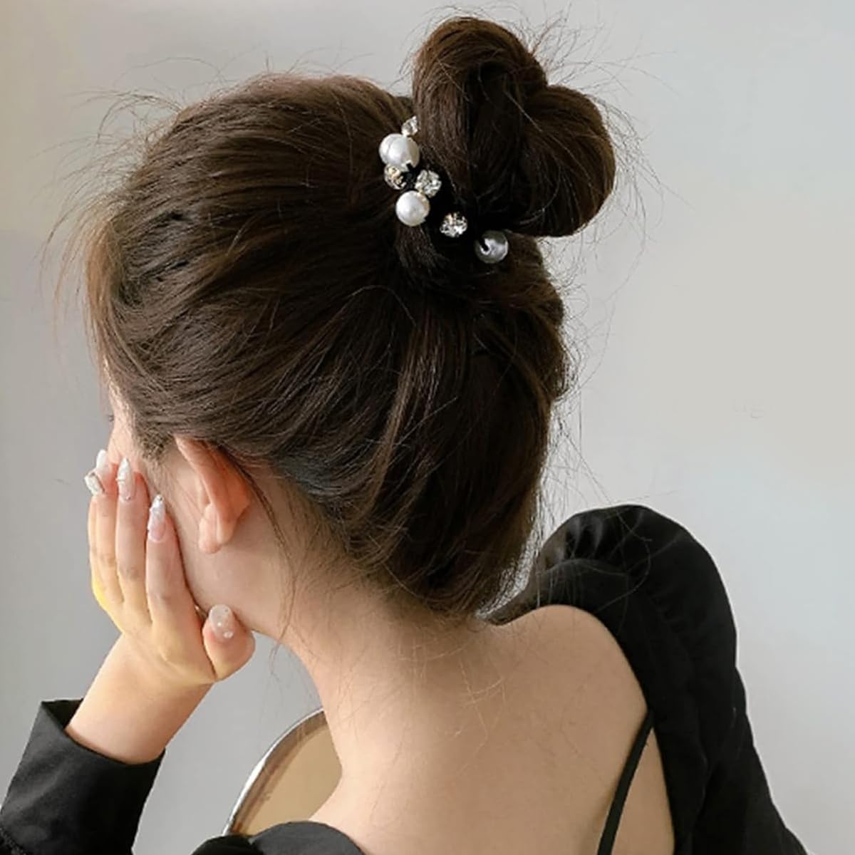 PALAY 3 Pcs Pearl Hair Ties Ropes, Crystal Elastic Hair Scrunchies for Women Girls, Stylish Ponytail Holder, Stretchy Handmade Bead Bands Hair Bun Accessories