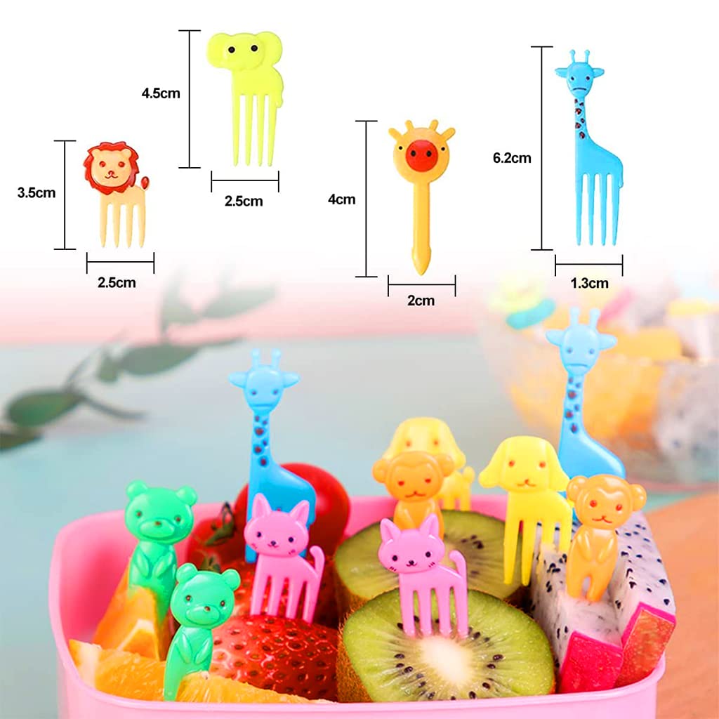 ZIBUYU 50 Pcs Random Color Cute Animals Bento Box Decor Food Fruit Mini Kids Forks & Toothpick for Cake,Dessert,Pastry Party Supply with Food Grade Plastic