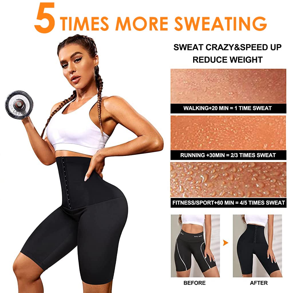 Optifit Hot Sweating Shapewear Pant for Women, Fat Burning Body Shaper for Tummy and Hips, Slimming Capri Pant Sauna Waist Cincher for Weight Loss with Neoprene Blue Film Coating Lining