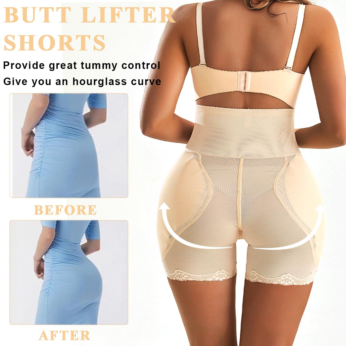 PALAY Hip Pads for Women Hip Dip Pads, Enhancer Shapewear for Women High Waist Shapewear Butt Lifter Pad Panties(apricot)-L