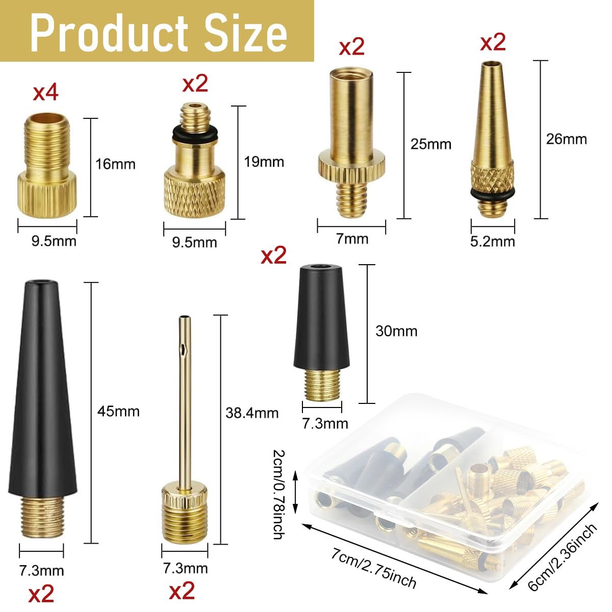 STHIRA Bicycle Presta Schrader Valve Adaptor, 16PCS Brass Bike Pump Adapters, Ball Pump Needle, Balloon Inflatable Nozzle Inflator Adapter, Air Pump Accessories for Standard Pump