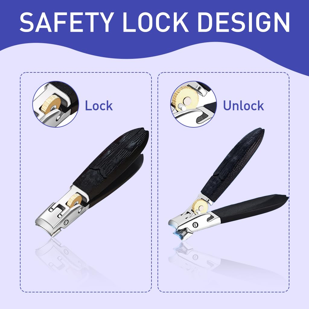 MAYCREATE Toenail Clipper Safety Lock Nail Clipper Heavy Duty Stainless Steel Nail Clipper Anti-splash Wide Jaw Nail Clipper for Thicker Nail, Toenail, Harden Nails