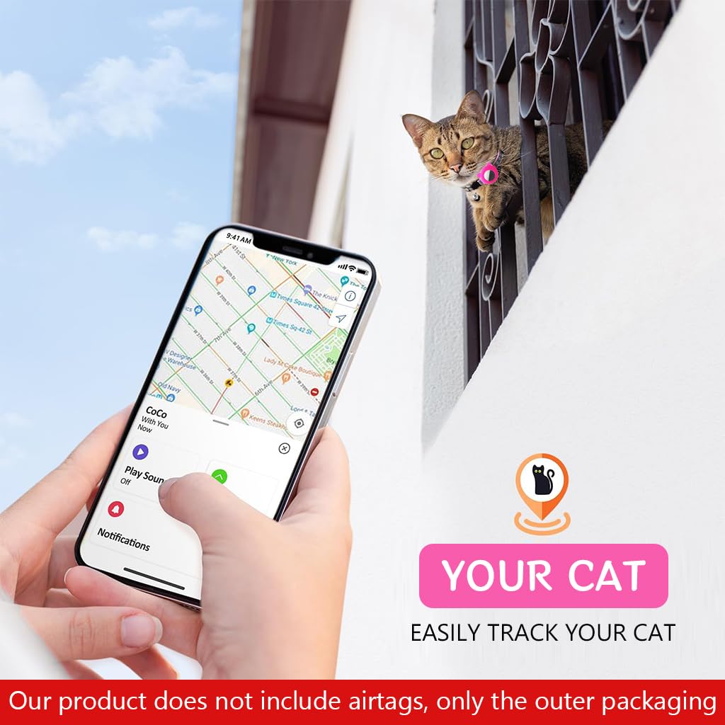 Qpets Pink Cat Collar with Silicone Airtag Holder, Reflective Airtag Case Cat Collar with Bell Quick Release Adjustable Cat Collar for Small Cat Kitten (8.6-10.8