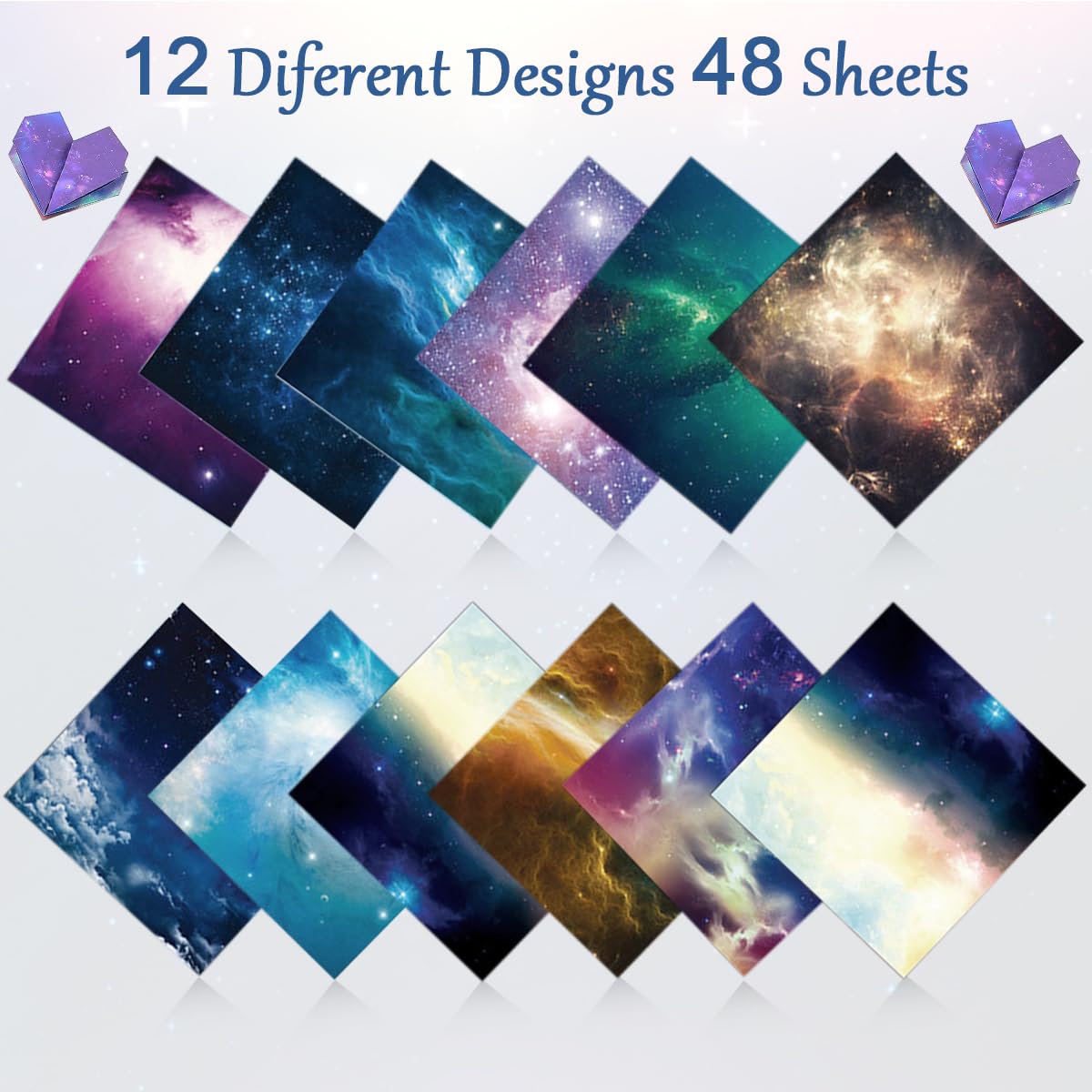 HASTHIP 100 Sheets Double Sided Origami Paper for Kids & Grown-ups, 12 Vibrant Designs of Beautiful Galaxy Outer Space, Easy Folding for Scrapbook Paper Arts Crafts School, 6x6 inch